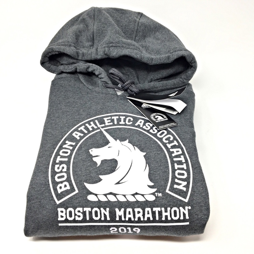 Adidas Boston Marathon Logo Hoodie Grey Small - Picture 5 of 8